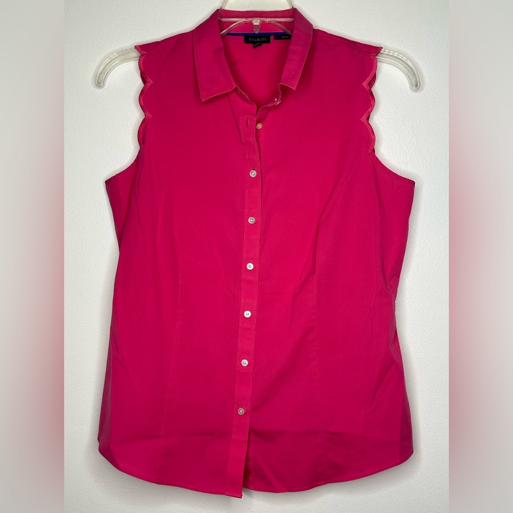 Talbots pink sleeveless blouse with scalloped edge sz 10